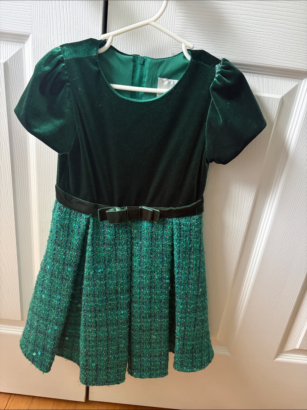 Rare Editions Emerald Green Velvet & Tweed Party Dress